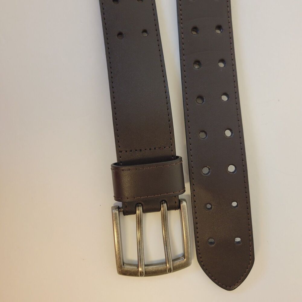 Genuine Leather King Size 56/58 Brown Double Prong Mens Belt - Picture 3 of 10